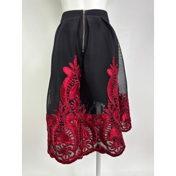 Love Culture Black Mesh Skirt Red Ribbon Embroidery Size Small Romantic Goth - Picture 4 of 14